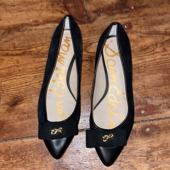 Sam Edelman Point Toe Black Suede Bow Flats - Picture 2 of 12